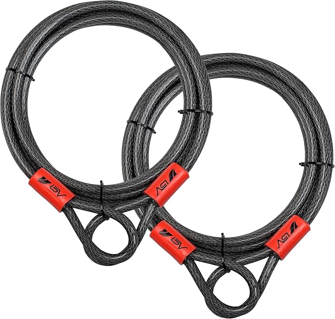 BV Heavy-Duty 15FT Security Cable with Loops-10mm (3/8 Inch) Cut-Resistant Braided Steel Cable-Versatile & Weatherproof-Security Chain for Padlock, Chain Lock, Wire Lock (Pair) by BV