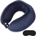 Travel Neck Pillow Airplane Soft U Shaped Neck Pillows Dark Blue | Memory Foam, Removable Washable, Suitable for Airplanes Traveling Trains Bus Offices by FEUFOAM