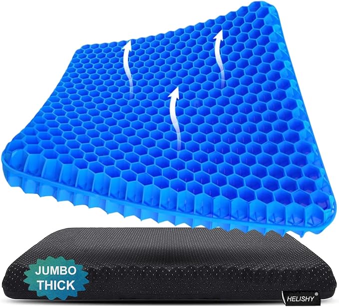 Gel Seat Cushion, Jumbo&Thick Gel Cushion with Non-Slip Cover for Home Office Car Seat Wheelchair, Soft Breathable Honeycomb Chair Pads for Relieve Hip Pain, Blue 20x20x1.9inch by Helishy