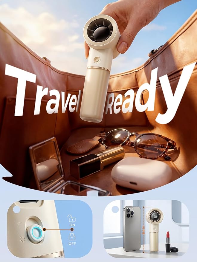 Handheld Portable Fan, 6-Speed Rechargeable Powerful Mini Fan | 5000mAh Battery Up to 15 Hours Runtime, Smart LED Display, Pocket Turbo Personal Fan for Travel, Camping, Makeup - Image 5