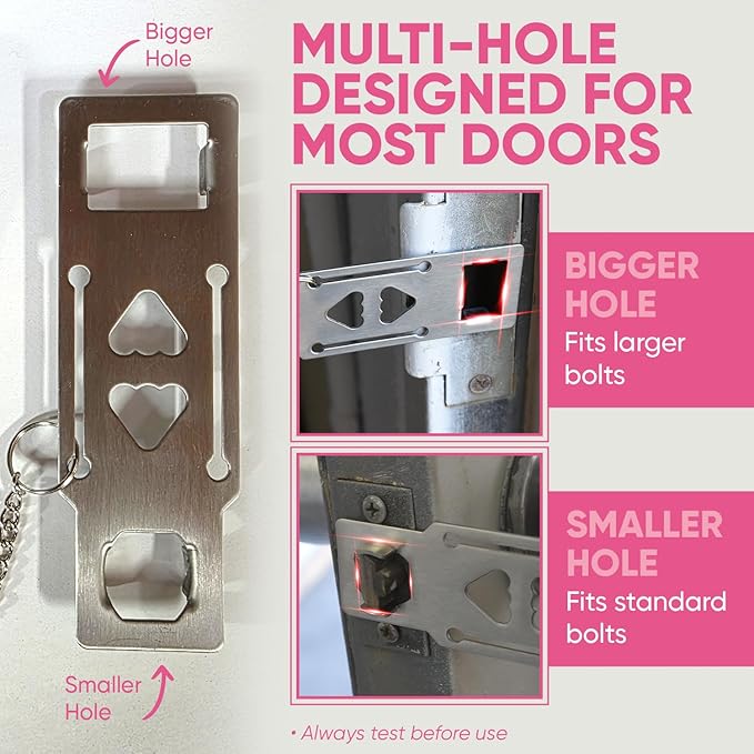 Portable Door Lock Extra Security Essential Safety & Privacy Travel Lockdown, Prevent Entry Stopper, Protect Family While Traveling Home Bedroom Hotel Apartment College (1 Pink) - Image 5