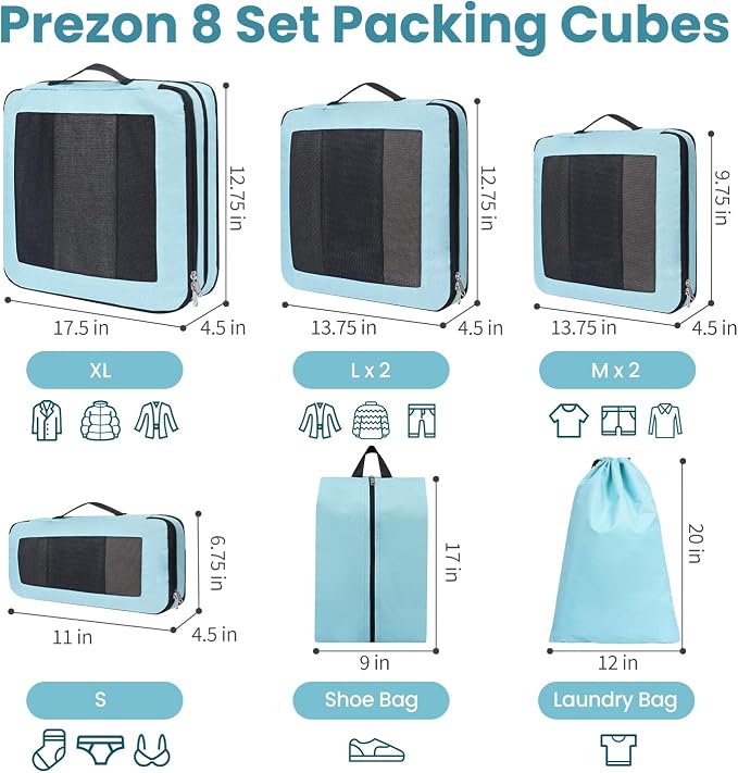 Compression Packing Cubes for Travel, Lightweight Vacation Travel Essentials, Travel Accessories for Suitcase Organizer Bags Set, Durable Luggage Organizer - Image 3
