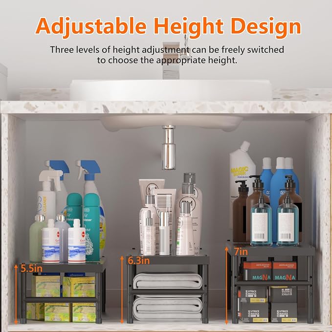 2 Pack Expandable adjustable stackable kitchen cabinet organizer,spice rack | Counter Shelf for Cabinets,Small Cupboard Organizers,Heavy Duty Metal Pantry Storage Shelves Racks for kitchen,bathroom - Image 4