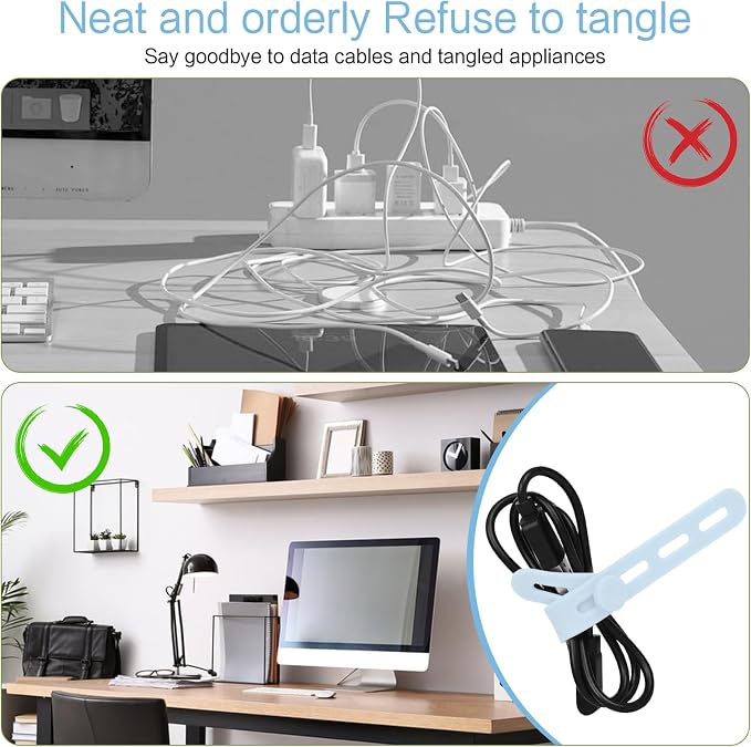 Donruby 24Pcs Silicone Cable Ties - Reusable & Washable with Locking Buckles, Adjustable Fastening Cable Management Straps, Multi-Purpose High Elasticity Cord Organizer (Ice Blue) - Image 7