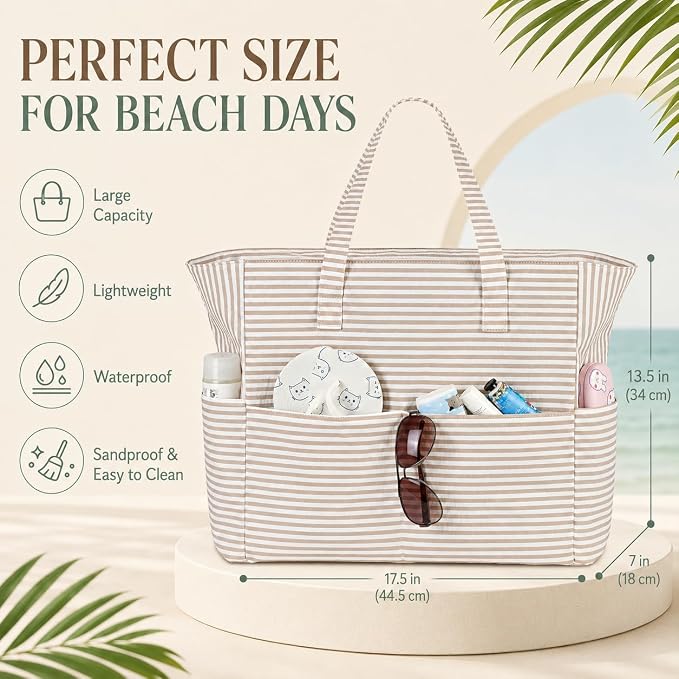 LEDAOU Large Beach Bag for Women, Waterproof Sandproof Tote Bag with Zipper | 36L Pool and Swim bag with Zipper, Wet/Dry pocket and 7 Pockets for Beach Days, Cruises, Vacations and Family travel - Image 7