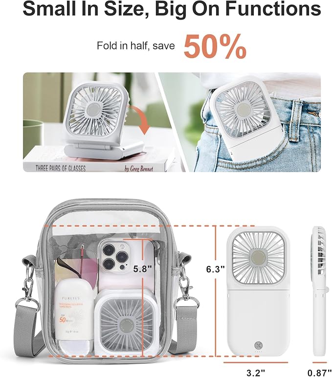 F-color Mini Portable Handheld Fan - Rechargeable Travel Pocket Fan, White | Foldable Handle, Rechargeable Airflow Helps Cool Commutes, Beach Days, Desk Time, Outdoor Lines, Travel and Summer Walks - Image 2