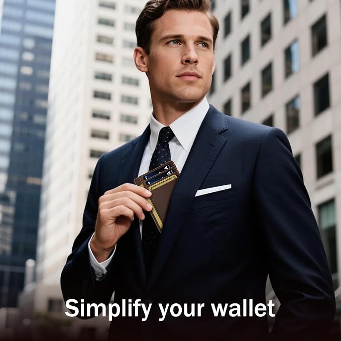 Travelambo 100% Genuine Leather Wallet for Men and Women, Slim Minimalist RFID Blocking Front Pocket Credit Card Holder with Gift Box - Image 3