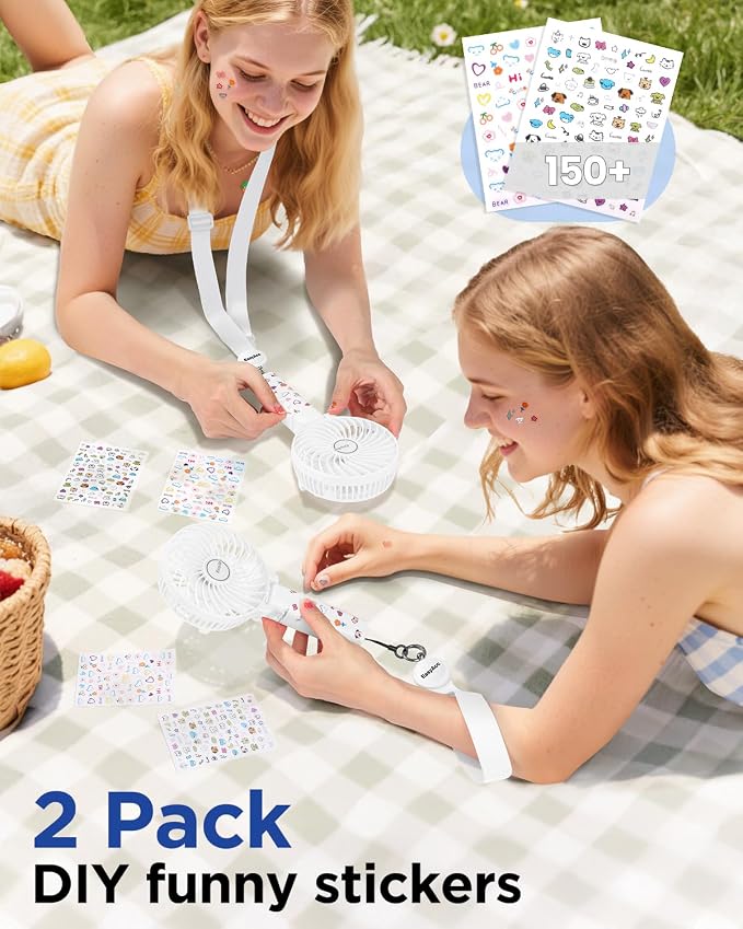 EasyAcc Handheld Fans [2x Crossbody Straps/2xDIY Stickers] for Portable Fan and Phones -Up to 10H Rechargeable Foldable Hand Desktop Fan for Home and Travel - White - Image 6