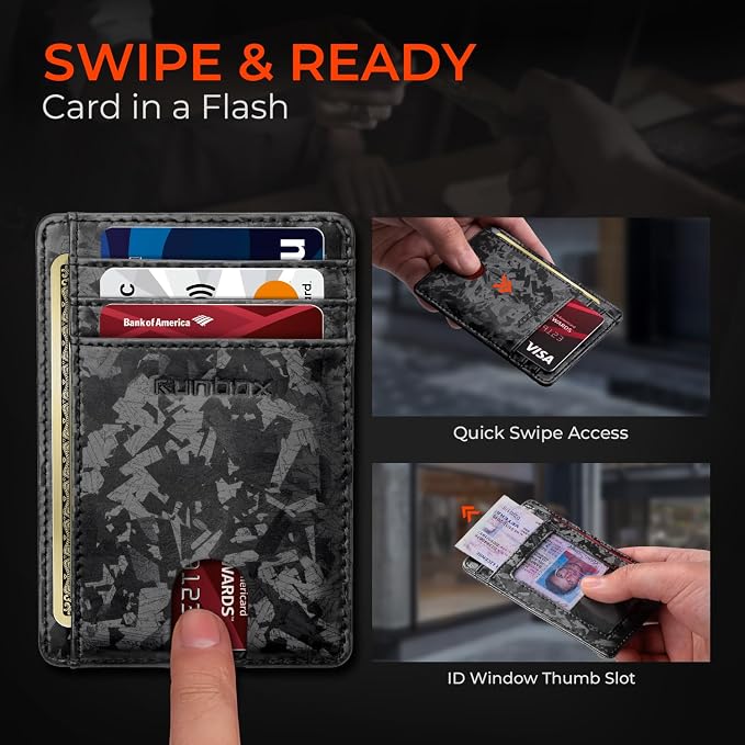 RUNBOX Slim Wallet for Men and Women, RFID Blocking Leather Card Holder | Minimalist 8-slot design fits IDs and credit cards in a thin profile for front pockets, purses, pants and travel - Image 6