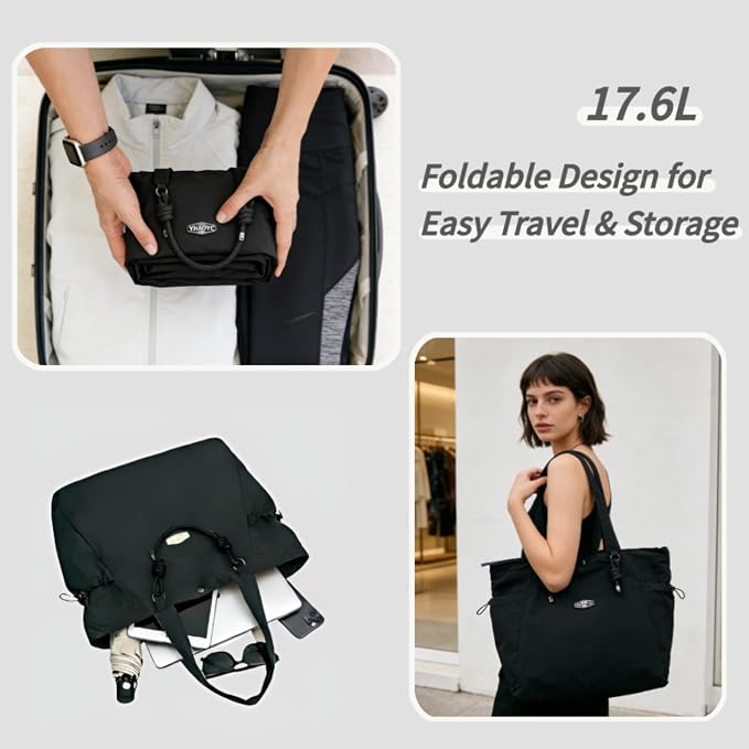 Tote Bag for Women, 17.6L Unisex Lightweight Nylon Totes Purses and Handbags | functionality - Image 4