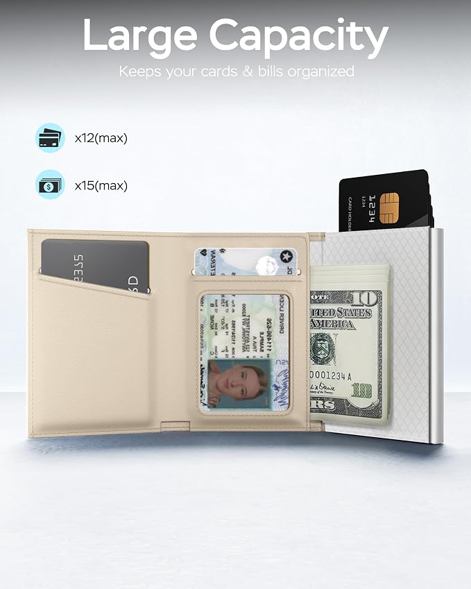 RFID Wallet for Women with AirTag Holder - Slim Small Trifold Wallets Anti-Theft Pop up Card Holder for Air Tag, Front Pocket, Minimalist, Premium Leather, Ultra Thin, ID Window, Cash Slot - Image 4