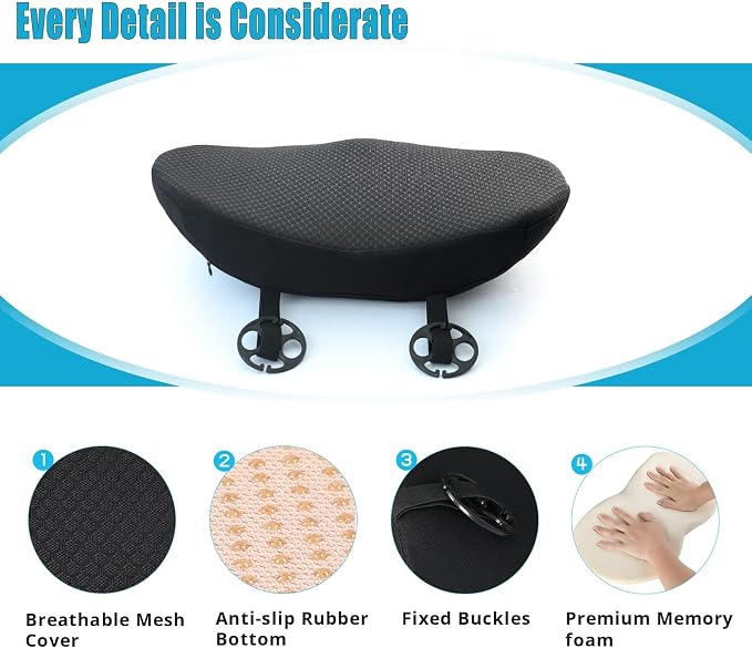2 in 1 Car Seat Cushion Lumbar Pillow - Comfort Memory Foam Seat Cushion for Driving, Office - Sciatica-Back Pain Relief, Car Cushion for Car, Truck, Office, Wheelchair (Black) - Image 6