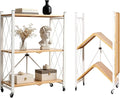 3-Tier Folding Storage Shelves with Wheels – No Assembly, Heavy Duty Collapsible Rolling Shelf Unit for Kitchen, Bedroom, Living Room by YeeJinHong