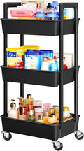 Pipishell 3 Tier Rolling Cart Organizer, Plastic Rolling Cart with Lockable Wheels & Reinforced Handle, Lightweight Utility Storage Cart for Nursery, Kitchen, Craft Room, Black by Pipishell