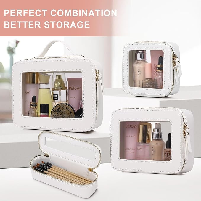 Pinkmik Clear Makeup Bag, (White, M) | Waterproof, Travel Cosmetics and Toiletries Case, Portable Makeup Organizer, Clear Car Bag with Zipper - Image 6