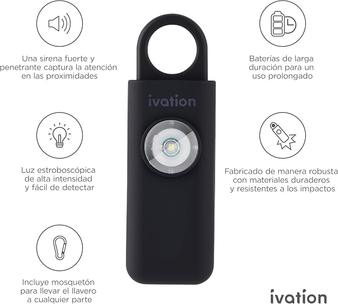 Ivation Personal SOS Alarm Keychain | Self-Defense Safety Siren & LED Panic Strobe Light with Carabiner Clip for Women, Children & Seniors | Pocket Size, Loud 125 dB Sound, Air Travel Friendly - Image 2