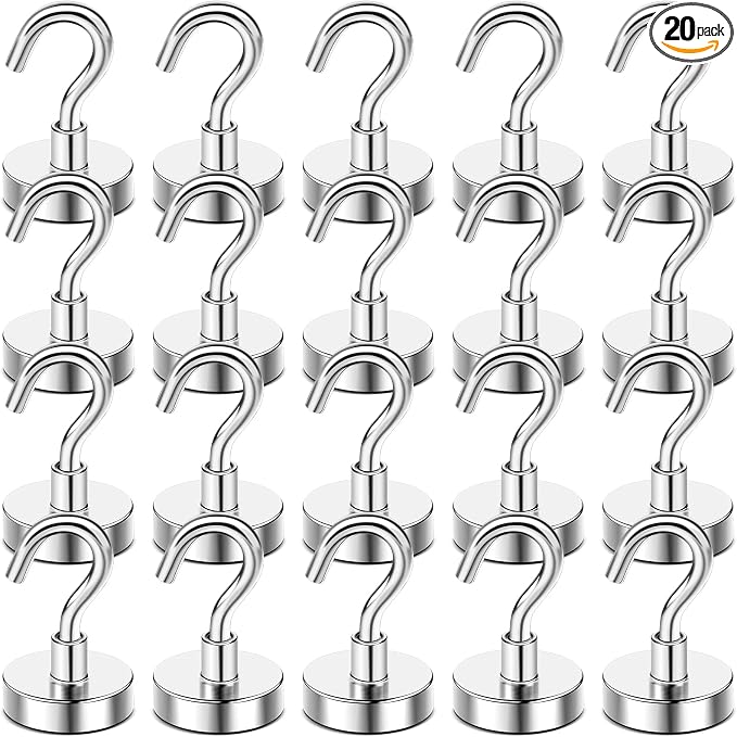 DIYMAG Magnetic Hooks 20pcs 50lbs Cruise Essentials 2026 Magnet Hook | Neodymium Heavy Duty Strong Magnets Hanging Ship Cabins Refrigerator Fridge Classroom Beach Vacation Kitchen Grills Home Tool by DIYMAG