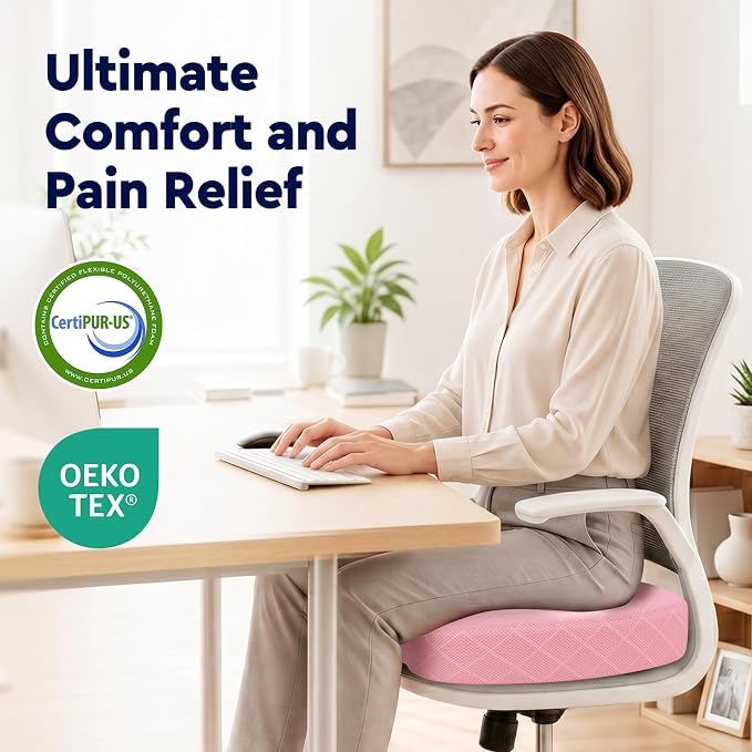 Seat Cushion, Memory Foam Office Chair Cushion - Pink, XXX-Large | for Car Seat, Airplane, Desk Chair - Sciatica & Hip & Coccyx Pain Relief Cushion for Long Sitting Office Workers, Car Drivers - Image 8