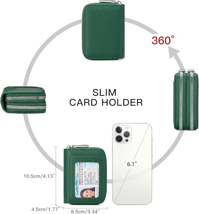 RNIEGA Credit Card Holder Wallet RFID Blocking Leather Small Wallet for Women Double Zipper Wallet with ID Window - Image 5