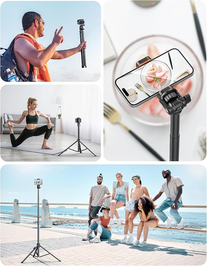 71''/180cm Extendable Phone Tripod Aluminum, Portable Stand for Video Recording, Travel Tripod for iPhone/Cell Phone/Camera Video Light, Compatible with Smartphones, DSLR - Image 8