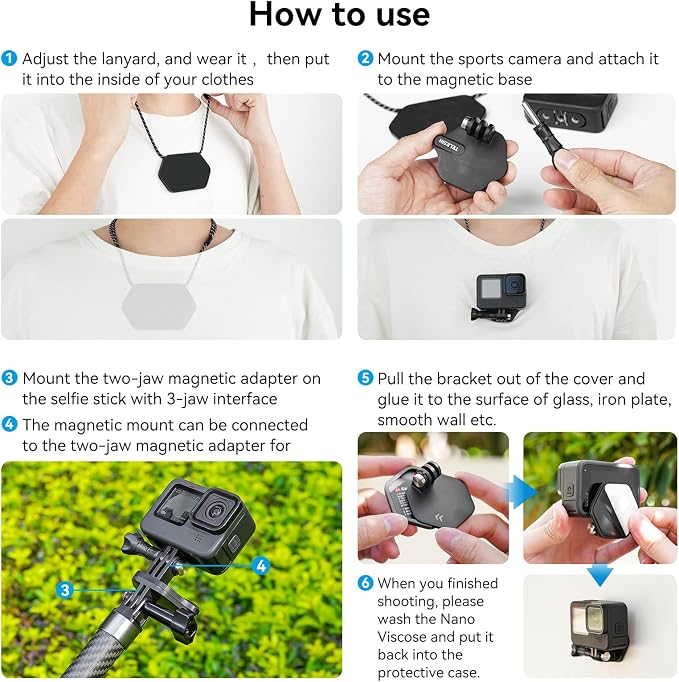 TELESIN Magnetic Chest Mount with Neck Strap Holder + Magnet Quick Release Tripod Base for GoPro 12 11 10 Insta360 X3 Ace DJI Action Body Accessories | Magnetic chest mount kit with wearable, adhesive and tripod bases; fits GoPro, DJI Osmo Action, Inst... - Image 5