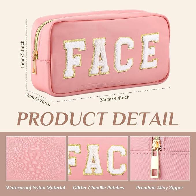 Preppy Makeup Bags Chenille Letter Stuff Bag Nylon Cosmetic Pouch Cases with Zipper for Women Travel Toiletry(Cute Color,Classic,4 Pcs) - Image 2