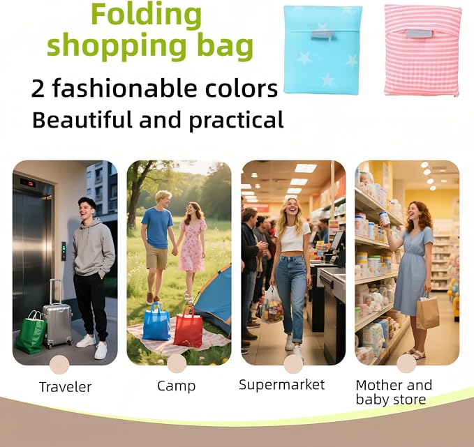 2 Pack Reusable Foldable Grocery Bags - Waterproof 20x14 Inch Tote with Pockets - Image 6