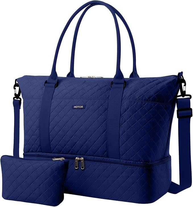 HOTOR Travel Duffel Bag - Weekender Bags for Women, Carry On Gym Tote Bags | with Toiletry Bag & Shoe Compartment, Overnight Bag for Travel Essentials, Travel Accessories, Dark Blue, 15.8"×18.1"×8.7" by HOTOR