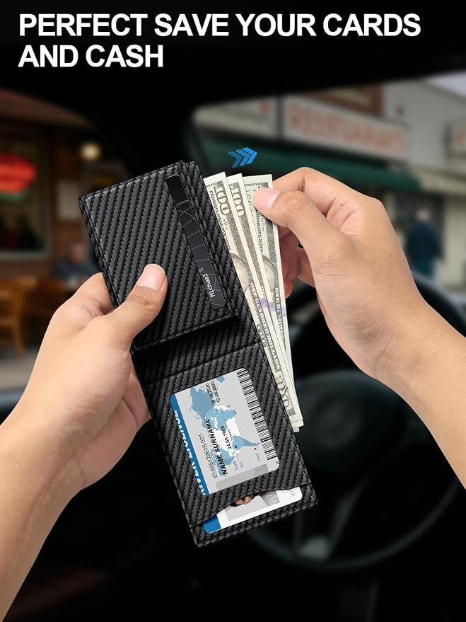 Wallet for Men RFID Blocking Minimalist Card Holder Wallet for 12-14 Cards | Slim Bifold Smart Wallet with ID Window & Cash Slot, Front Pocket Compact Metal Credit Card Case, Birthady Gifts for Men - Image 4