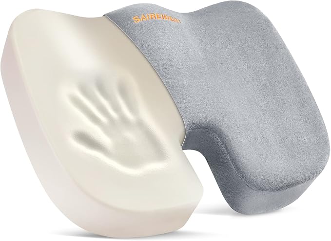 SAIREIDER Seat Cushions for Office Chairs, Memory Foam Coccyx Cushion Pads for Tailbone Pain, Sciatica Relief Pillow, Car Seat Cushion, Correct Sitting Posture (Grey) by SAIREIDER