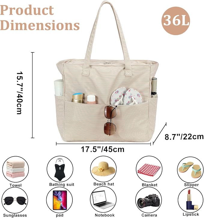 LEDAOU Beach Bag Waterproof Sandproof Women Beach Tote Pool Bag with Zipper for Swim Gym Grocery Travel with Wet Pocket | Sandproof - Image 7