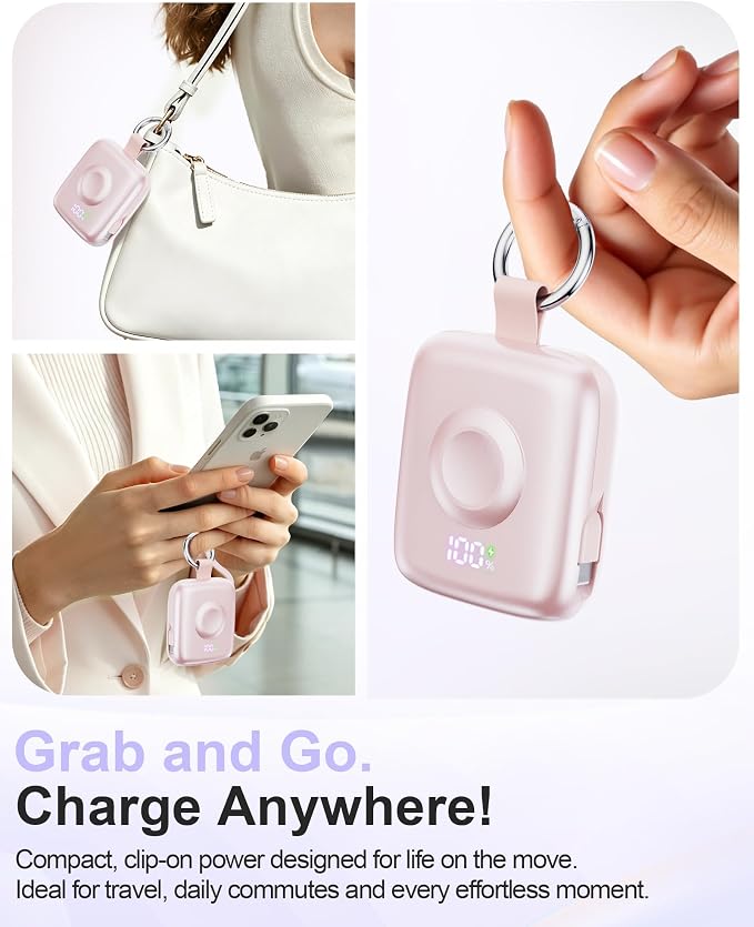 Portable Charger 3 in 1, Smaller 10000mAh Built-in Cables 22.5W Power Bank | Travel Essentials, Fast Charging Keychain Battery Pack for iPhone17/16/15/14/13, Android, iWatch Ultra/11/10/9/8, Pink - Image 6