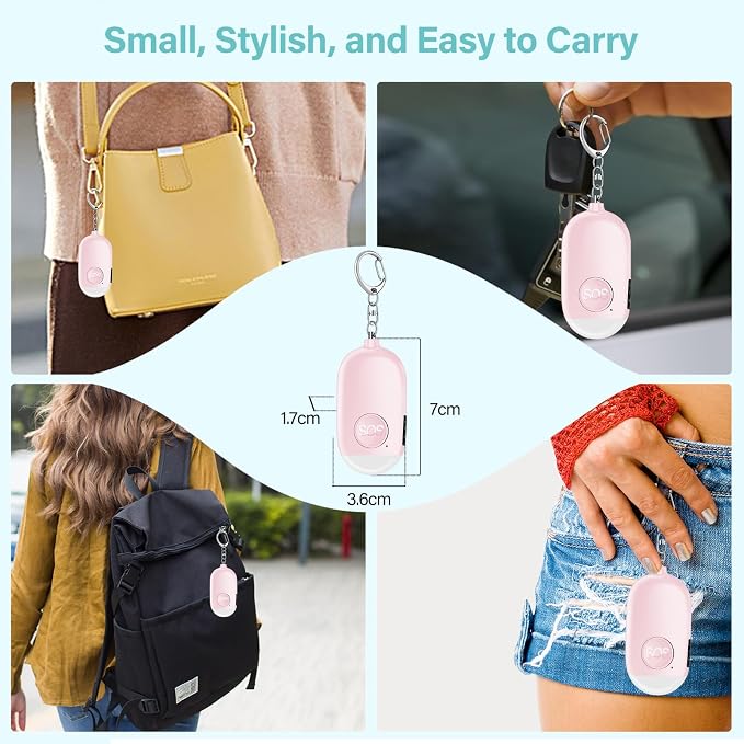Hion Personal Safety Alarm for Women, 3 Pack Rechargeable 130dB Self Defense Alarm Keychain with LED Flashlight, Emergency Safe Sound Security for Children Elderly, Black+Pink+Blue - Image 8
