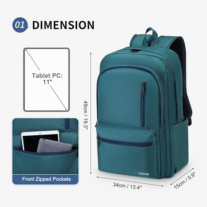 Laptop Backpack for Men & Women 15.6 Inch Office Anti Theft, Blue | Small Work Backpack Water Resistant with Luggage Strap Theft Proof Sleek Backpack Oxford Material for Commute, Work, Travel - Image 3