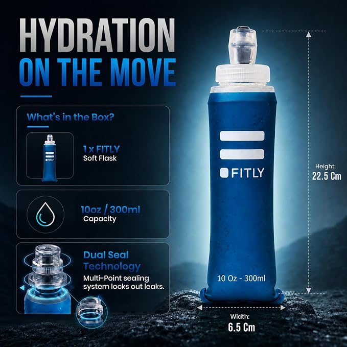 FITLY Soft Flask - Shrink As You Drink Soft Water Bottle for Hydration Pack - Folding Water Bottle Ideal for Running, Hiking, Cycling, Climbing & Rigorous Activity - Image 2
