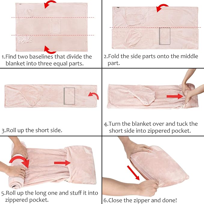 Tirrinia Travel Blanket Pillow - Wearable Airplane Blanket with Feet Pockets for Long Flights, Airplane Accessories Blanket Robe for Women and Men, Gift for Her - Image 8