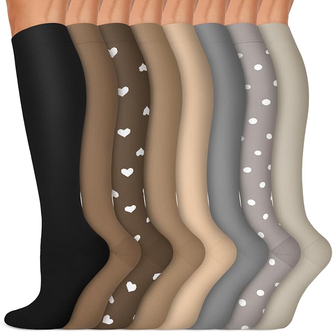 Copper Compression Socks 15-20 mmHg for Men & Women 8 Pairs – Circulation Support for Nurses, Travel, Running, Hiking, Soccer by Iseasoo