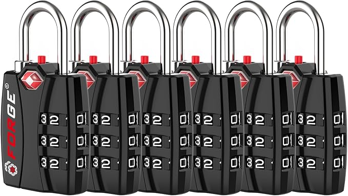 Forge Open Alert TSA Approved Luggage Locks - 3 Digit Combination, Easy Read Dials, Zinc Alloy Body - Ideal Travel Lock for Luggage, Suitcases, Bags & Toolboxes (Black 6 Locks) by Forge