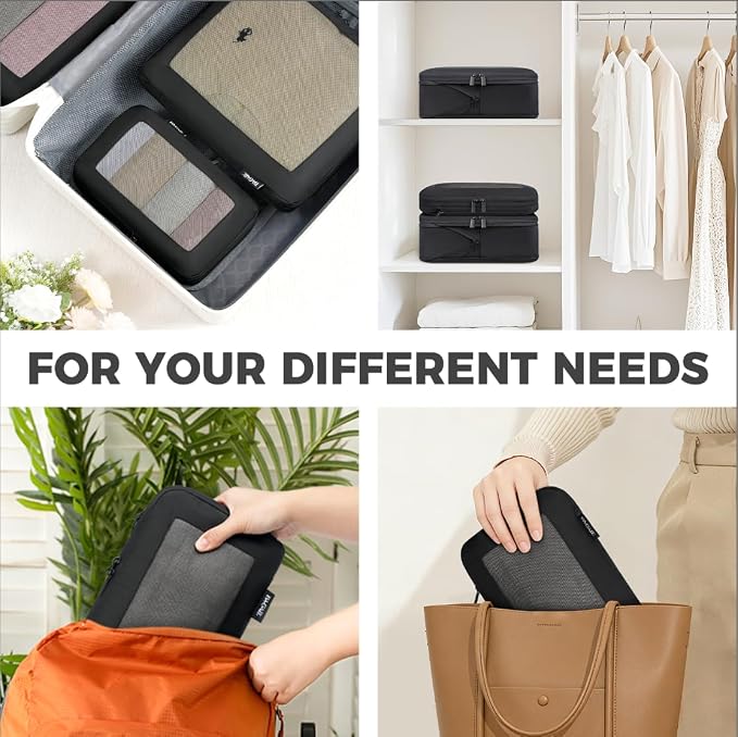 BAGAIL 4 Set/6 Set/8 Set Compression Packing Cubes Travel Accessories Expandable Packing Organizers (Square Mesh, 05-Jet Black) - Image 7