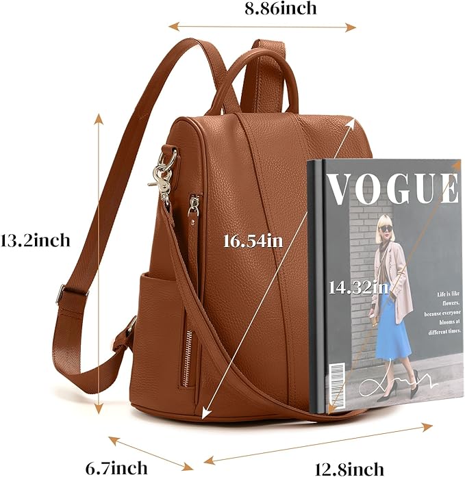 Leather Backpack Purses, Anti-theft Genuine Leather Backpack Bags for Women, Large Capcacity Fashion Convertible Shouler Bags for School Travel Daily - Image 4