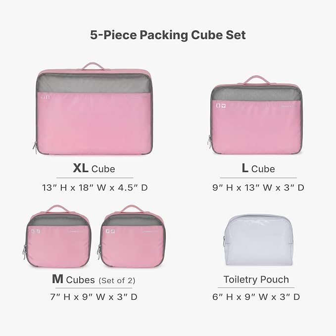 Traveler's Choice Cloverland Packing Cubes, 5-Piece Set, Pink - Image 2