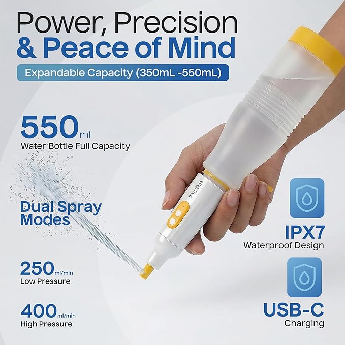 BIDET BUDDY® PureJet Portable Bidet for Travel - 550mL Bottle, Arctic White | Self-Cleaning Retractable Nozzle,IPX7 Waterproof, USB-C Rechargeable, High-Pressure Hygiene Device, Versatile Power Modes - Image 5