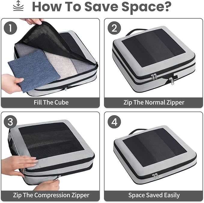 Compression Packing Cubes for Travel, Lightweight Vacation Travel Essentials, Travel Accessories for Suitcase Organizer Bags Set, Durable Luggage Organizer - Image 4