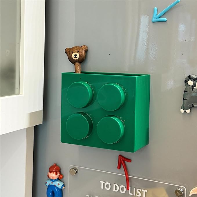 Magnetic Basket Organizer for Fridge - Lego-Style ABS Plastic Storage Box,No Drill Design for Kitchen Counter, Microwave & Whiteboard, Holds Up to 3.5 lbs (Green) - Image 4