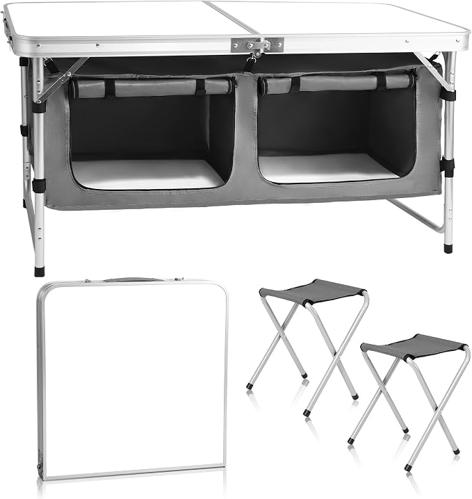 Camp Field Camping Folding Aluminum Table with Adjustable Legs for Outdoor Travel Beach, Backyards, BBQ, Party and Picnic Foldable Table by CampField