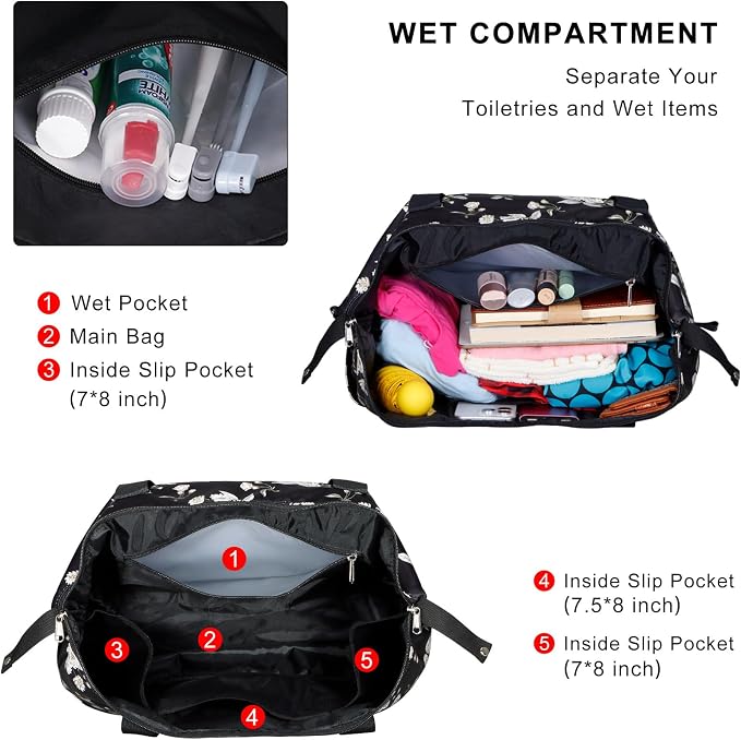Expandable Duffel Bag for Women with Trolley Sleeve/Wet Pocket Weekender Travel Tote Large Carry On Overnight Luggage - Image 4