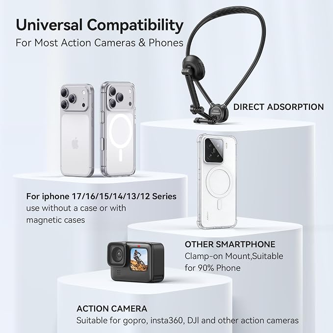 2-in-1 Neck Mount for GoPro Action Camera - Chest Strap Holder Hands Free | Hands-Free POV Shooting | One-Click Release | Adjustable Chest Strap | Air Cushion Comfort | Universal 2-Prong Mount - Image 7