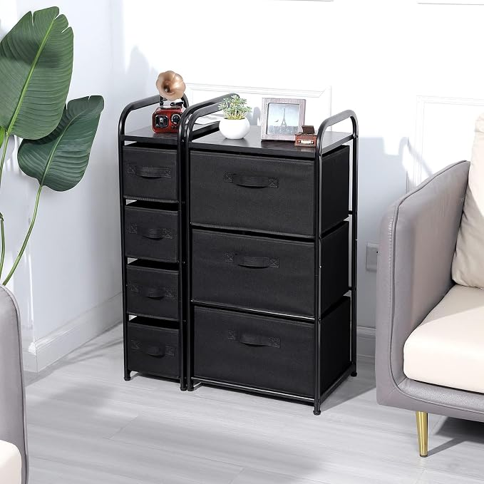 MAX Houser Dresser Storage with 3 Fabric Drawers, Black | Vertical Storage Unit for Bedroom,Chest of Drawers with Metal Frame, Wooden Tabletop, for Living Room, Closet - Image 8