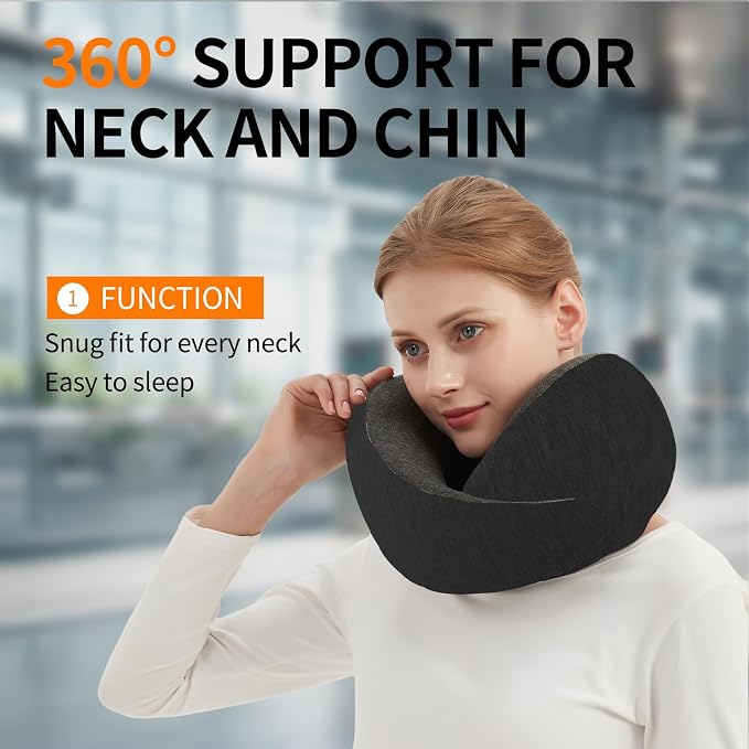 Travel Neck Pillow Airplane, Memory Foam Travel Pillows for Comfort on Sleeper Hold Compact and Ergonomic Design for Traveling Car Rides Home Road Trip Essentials for Adults and Kids (Black) - Image 2