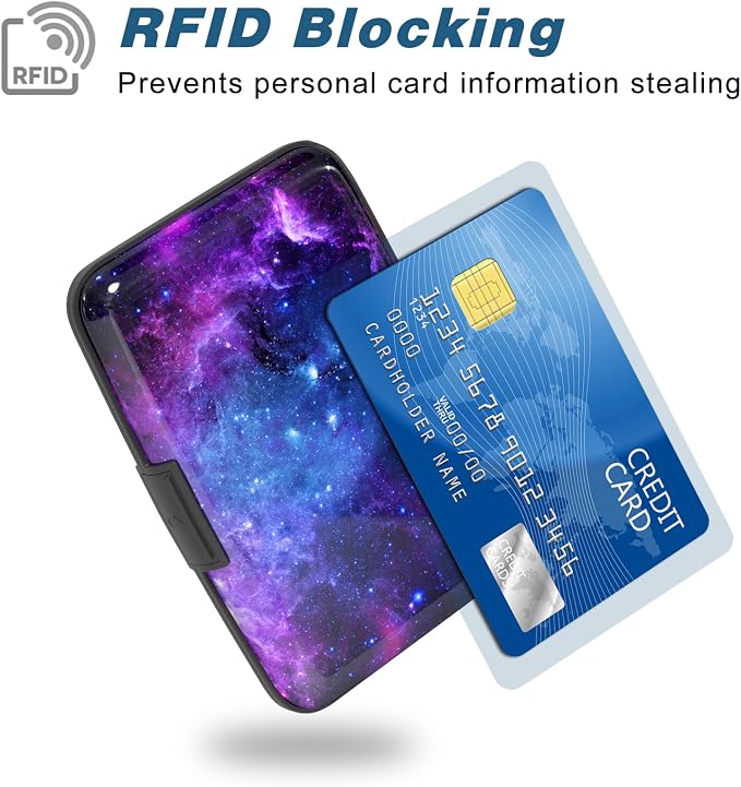 Credit Card Holder, Mini Aluminum Card Wallet RFID Blocking Slim Metal Hard Card Case for Women Men, Galaxy - Image 2